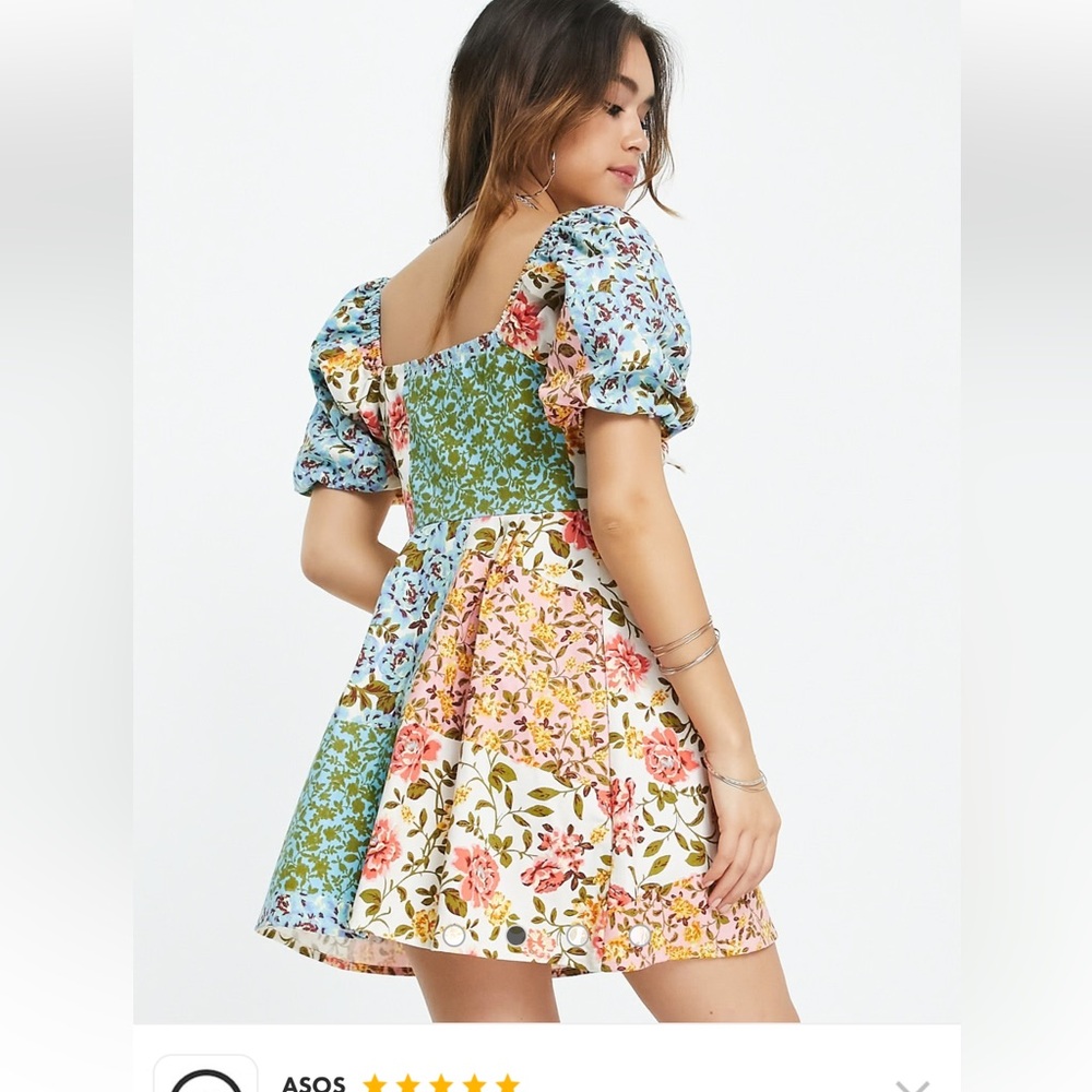 ASOS DESIGN Sweetheart patchwork cottagecore Babydoll Mini Dress mixed Floral 12 - Picture 2 of 8